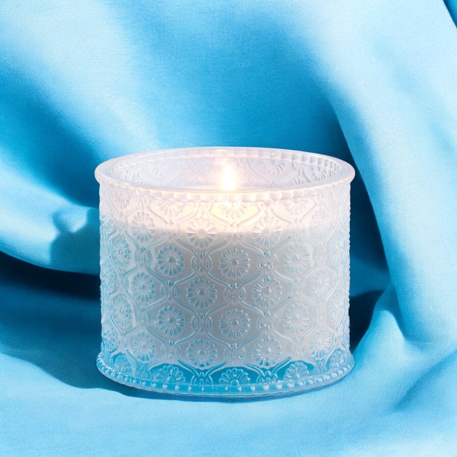 Embossed Blue Glass Jar Scented Candle