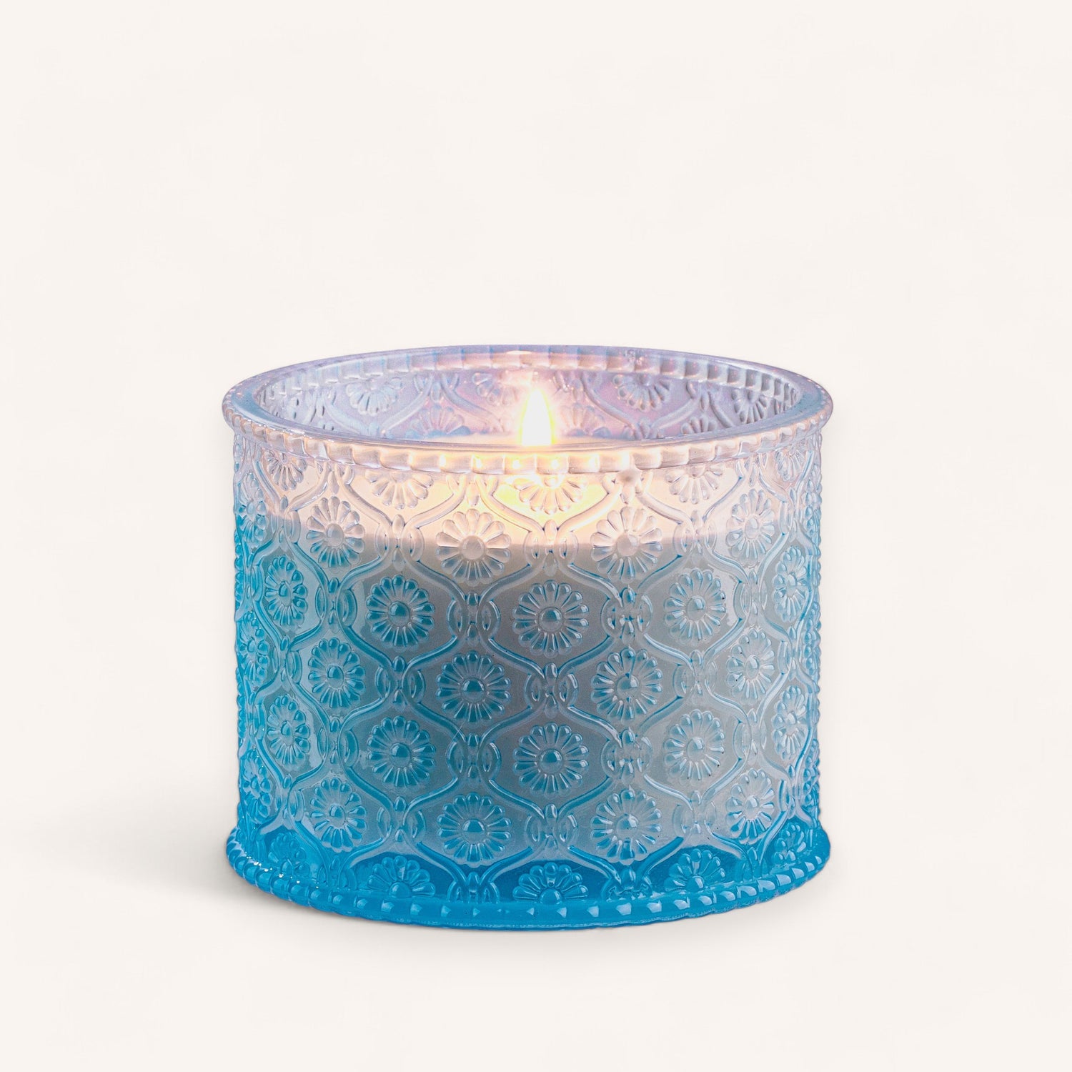 Embossed Blue Glass Jar Scented Candle