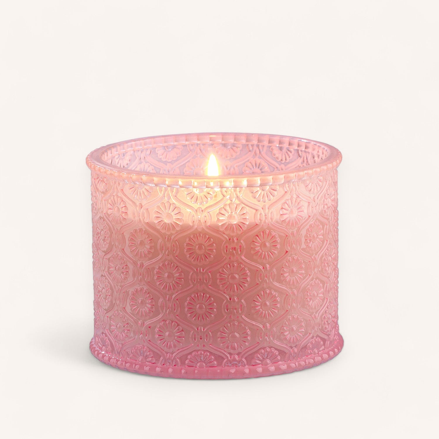 Embossed Pink Glass Jar Scented Candle