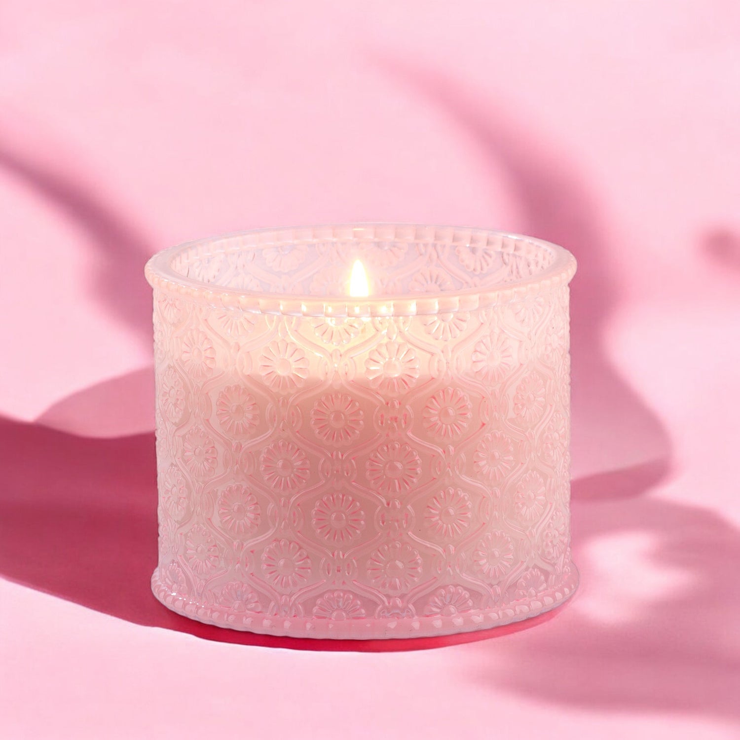 Embossed Pink Glass Jar Scented Candle