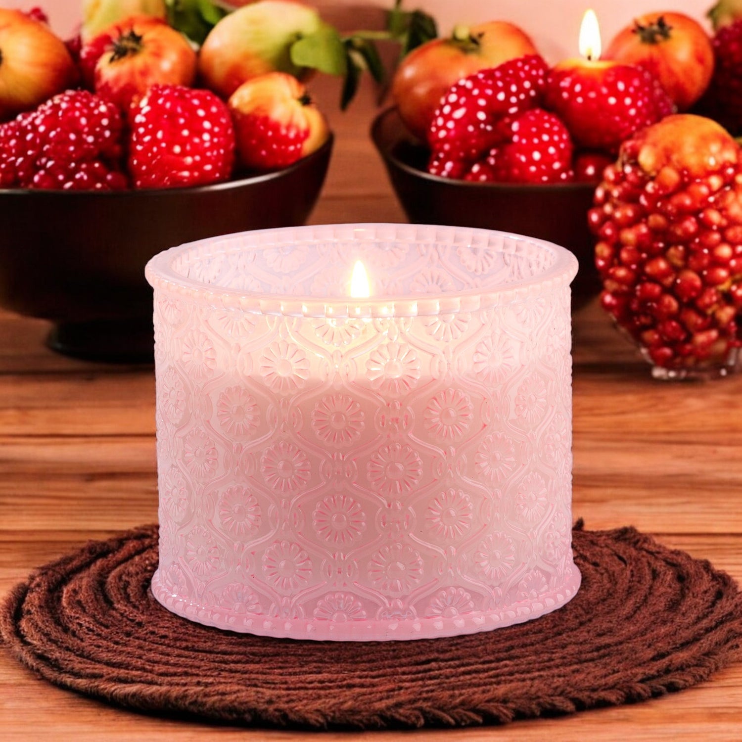 Embossed Pink Glass Jar Scented Candle